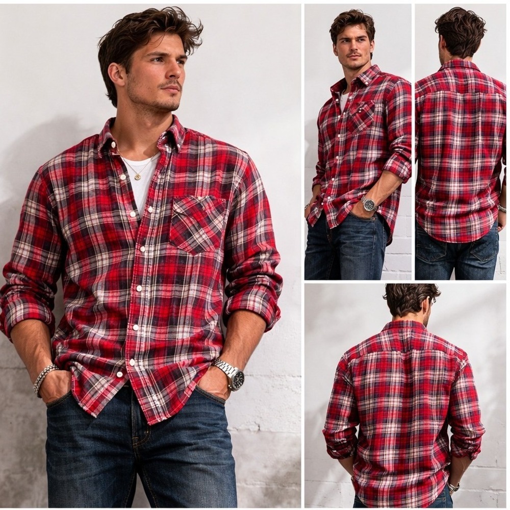 Polo Jeans Button Down Shirt Mens XL Plaid Flannel Long Sleeve Casual Pockets